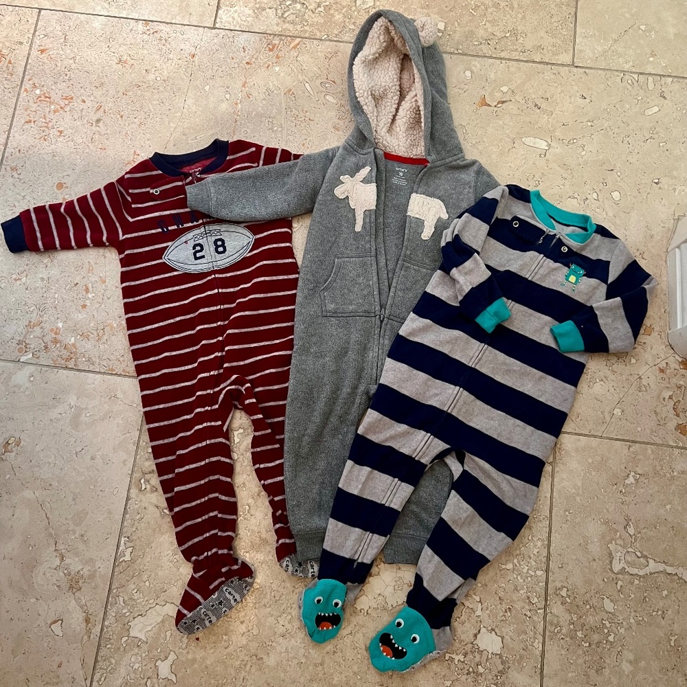 THREE Carters fleece pajamas, size 18 mo
